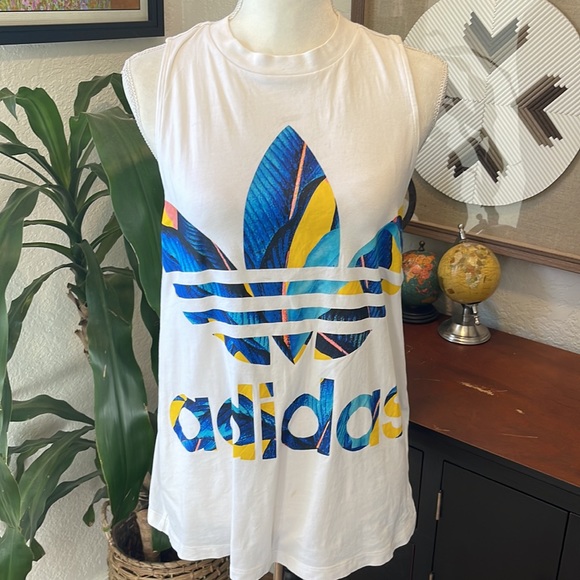 (Set) Limited Edition Blue Tropical Adidas Track  Jacket with Matching Tank-top - Picture 11 of 13